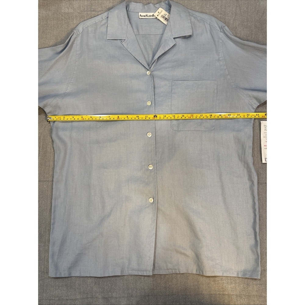 Anne Klein Women Blue Linen Long Sleeve Button-Down Shirt V Neck Size 12 NWT - Picture 12 of 15